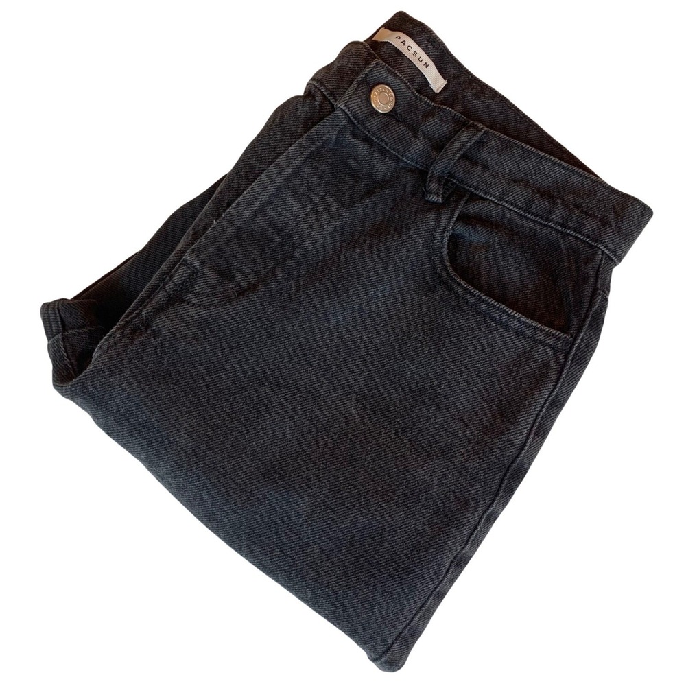 PacSun High Rise Straight Leg Jeans Womens 28 Black Frayed Hem Button Fly Denim‎